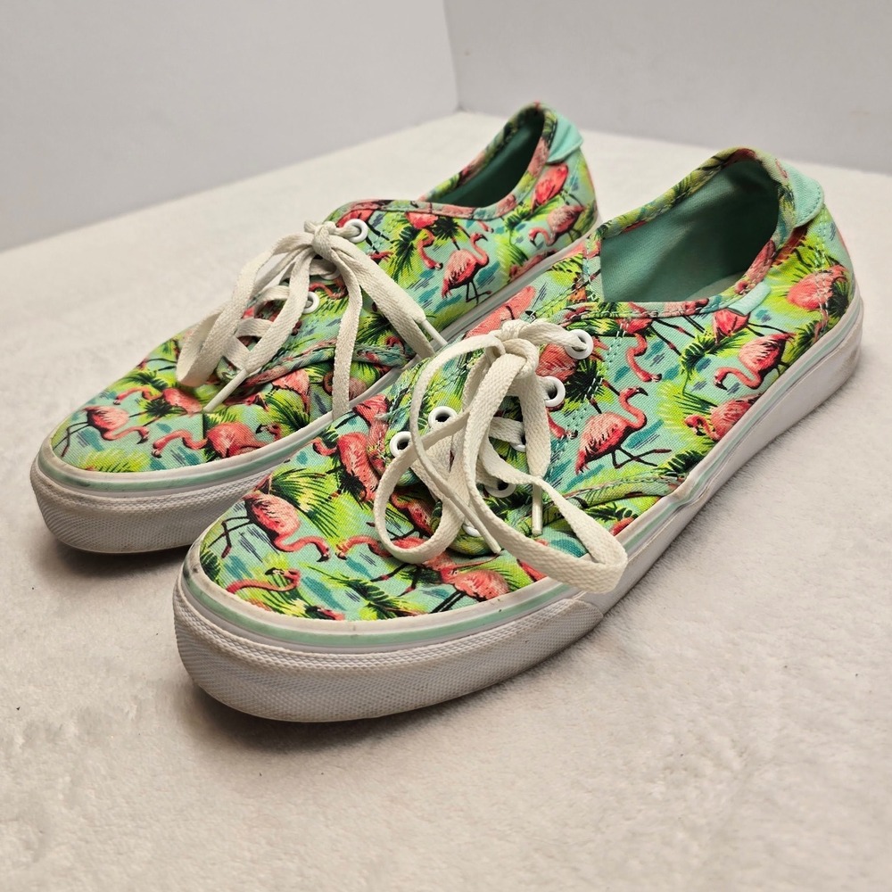 Vans Authentic Flamingo Tropical Print Low Top Sneakers Green Pink Womens 10